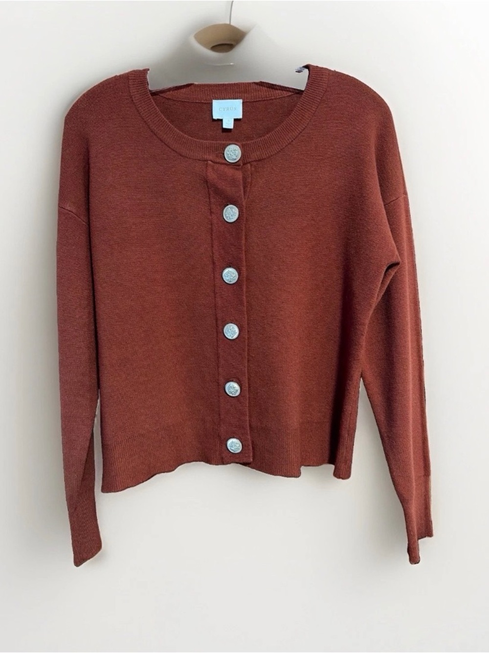 CYRUS - Women's Rust Orange Button Front Cardigan Sweater Small - Style C412335